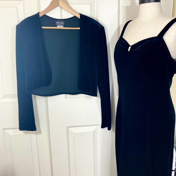 Onyx Nite Dresses Onyx Nite Black Velvet Gown Jacket Set Long Evening Gown Bolero Jacket